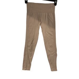 Mono B Womens Beige Ribbed and Perforated‎ Seamless Highwaist Leggings